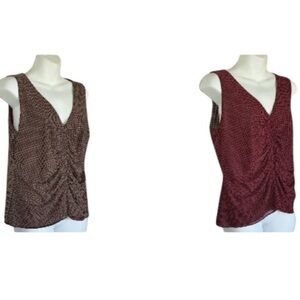 REVERSIBLE Tank Top, Brown/maroon, Sleeveless, rucked front, patterned. L